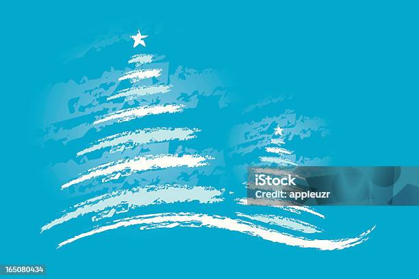 Two Trees On A Hill Stock Illustration - Download Image Now - Blue, Brush Stroke, Celebration Event