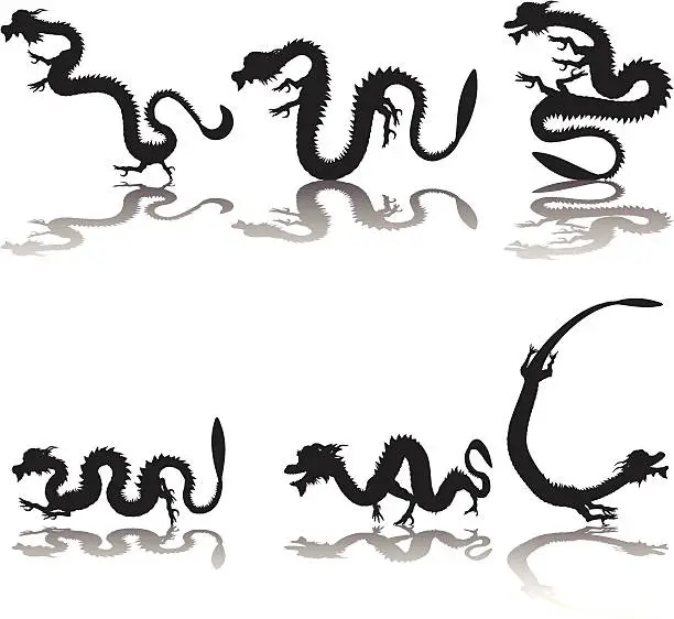 Vector illustration of Eastern Dragon Silhouette Collection