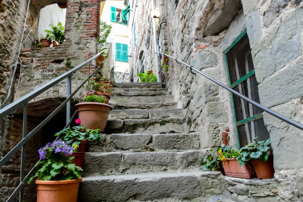 チンクエテッレイタリアの階段ビュー、チンクエテッレ、リグーリア州、イタリア。 - cinqueterre ストックフォトと画像