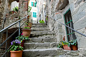 Stairs view of cinque terre italy, in cinque terre, Liguria, Italy.Stone stairs