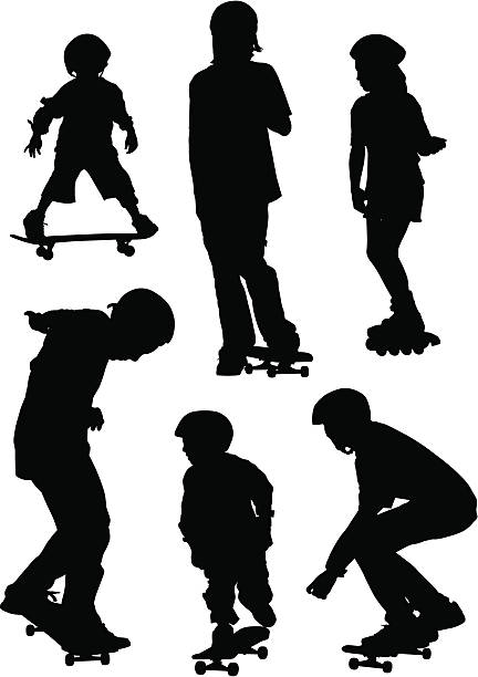 ilustrações de stock, clip art, desenhos animados e ícones de parque de skate - skateboarding skateboard silhouette teenager