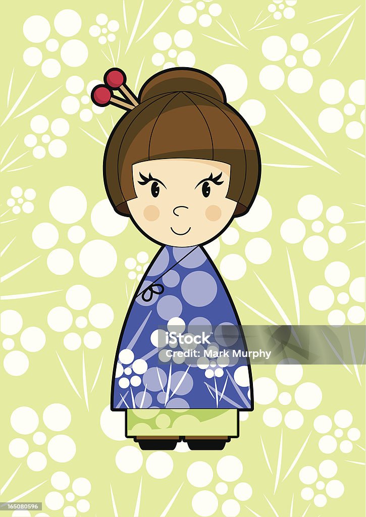 かわいい小さなオリエンタル Girl in ライラックのドレスに花 - ベクター画像のロイヤリティフリーベクトルアート