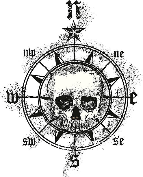 skull compass rose vector art illustration
