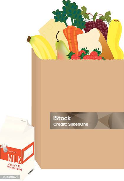 Saudável De Compras - Arte vetorial de stock e mais imagens de Gêneros alimentícios - Gêneros alimentícios, Comida, Saco - Objeto manufaturado