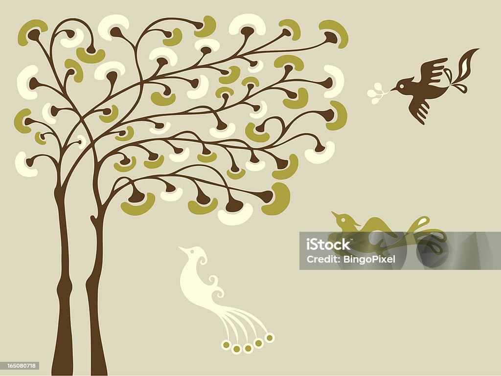 Mágico árbol & pájaros - arte vectorial de Arte Decó libre de derechos