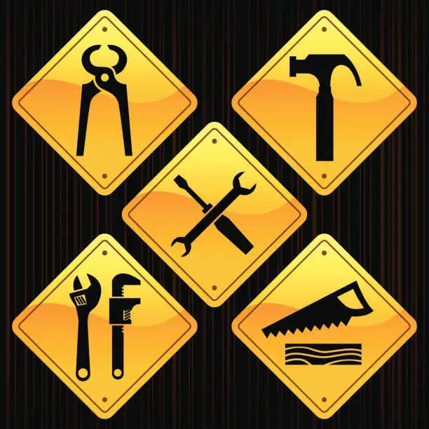 Vector illustration of Yellow Signs - Construction