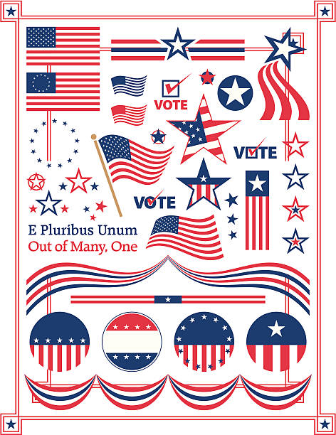 illustrazioni stock, clip art, cartoni animati e icone di tendenza di elementi di gusto patriottico americano - interface icons election voting usa