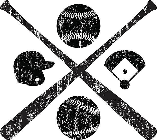 ilustrações de stock, clip art, desenhos animados e ícones de grunge elementos de basebol - run down