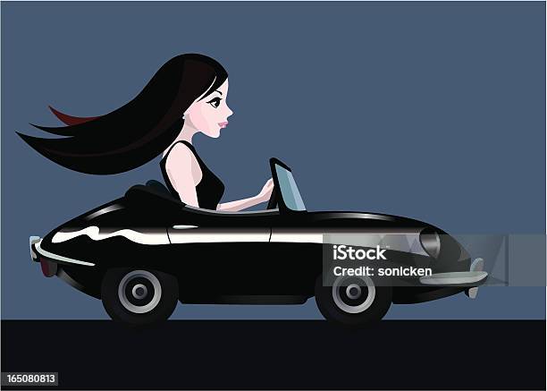 Młoda Dziewczyna Jazda Samochodem Kabriolet Sport - Stockowe grafiki wektorowe i więcej obrazów Kierować - Kierować, Kobiety, Dowcip rysunkowy