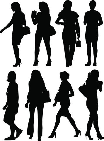 A collection of city girls in silhouette.