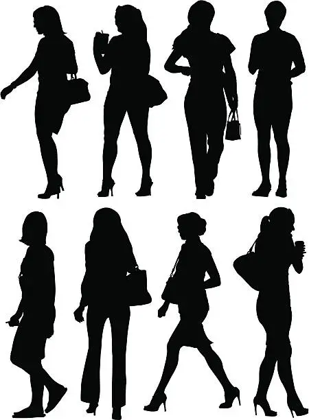 Vector illustration of An assortment of female silhouettes
