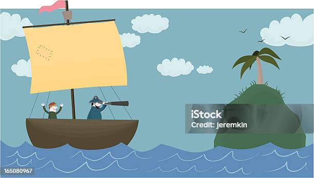 Łódka Podejścia Island Od Sea - Stockowe grafiki wektorowe i więcej obrazów Otwarta przestrzeń - Punkt widzenia - Otwarta przestrzeń - Punkt widzenia, Pirat, Bon Voyage