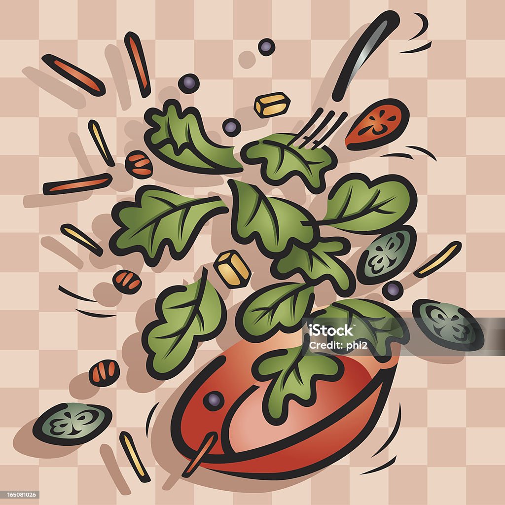 Schüssel mit Salat in der Luft Vektor - Lizenzfrei Salat - Speisen Vektorgrafik
