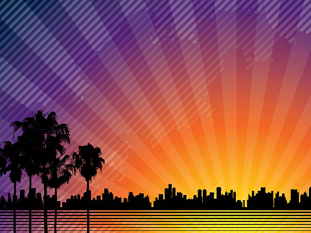 ilustrações de stock, clip art, desenhos animados e ícones de pôr do sol cidade de fundo - city of los angeles city life cityscape night