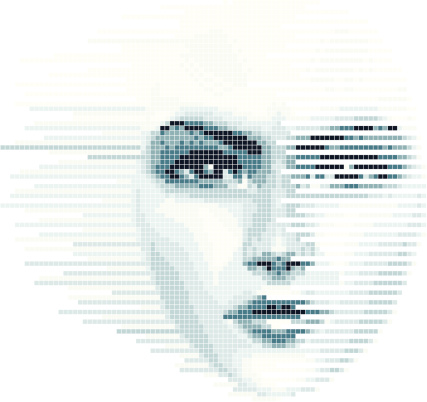 Women face in pixel wind
