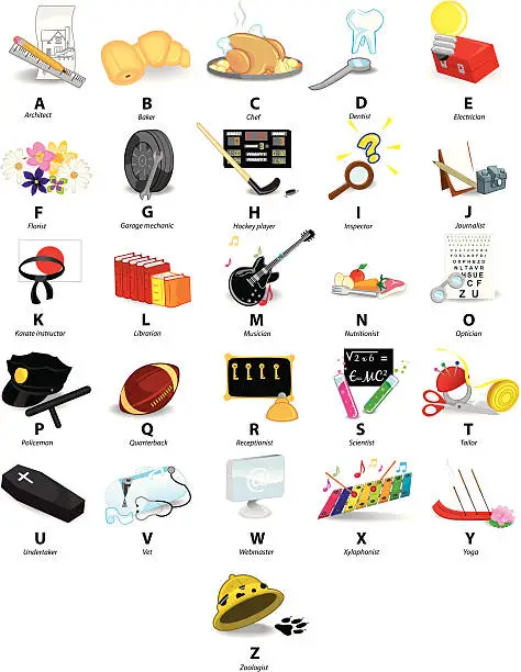 Vector illustration of professions alphabet