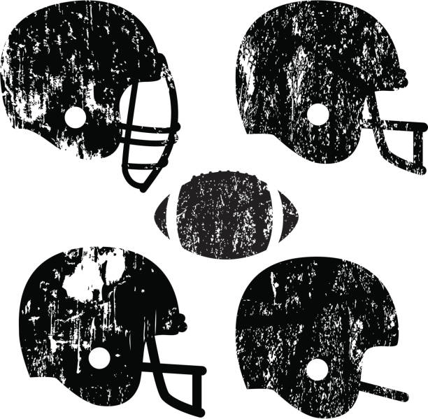 Grunge Football Helmets vector art illustration