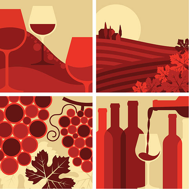 illustrazioni stock, clip art, cartoni animati e icone di tendenza di set di vino - vino illustrazioni