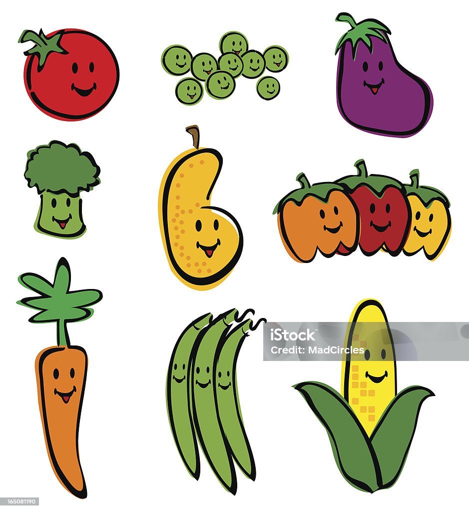 Happy Little vegetal caracteres - arte vectorial de Calabacita libre de derechos