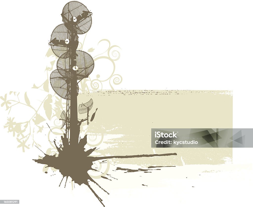 grunge communications Satellite dishes over floral motif and grunge banner. Antenna - Aerial stock vector