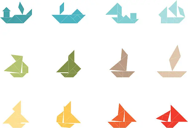 Vector illustration of Tangram Ship Set | 002