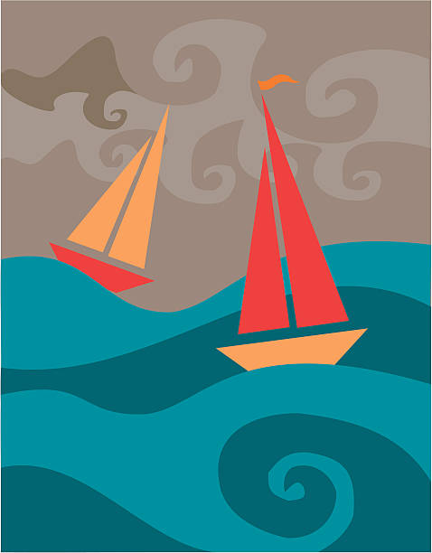 illustrazioni stock, clip art, cartoni animati e icone di tendenza di stormy barche a vela - occhio del ciclone