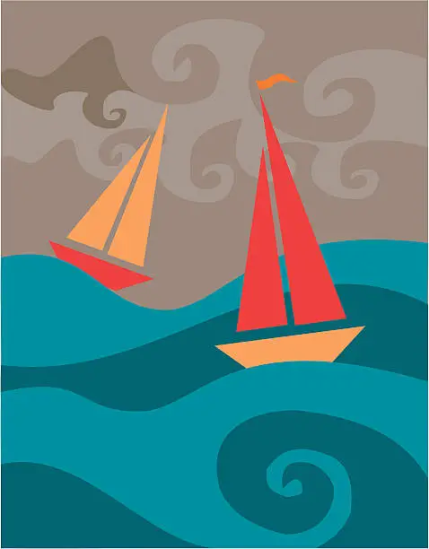 Vector illustration of Stormy Sailboats