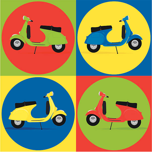 Scooter wasp pattern Four coloured scooters Vespa. Please see some similar pictures in my lightboxs:   motorcycle 4 wheels stock illustrations