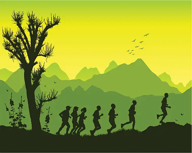 Vector illustration of Jogging in the mountains