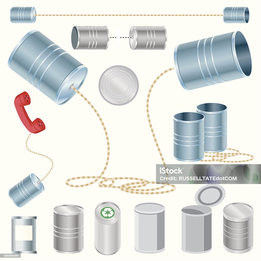 Latas y teléfono de lata - arte vectorial de Lata - Recipiente libre de derechos