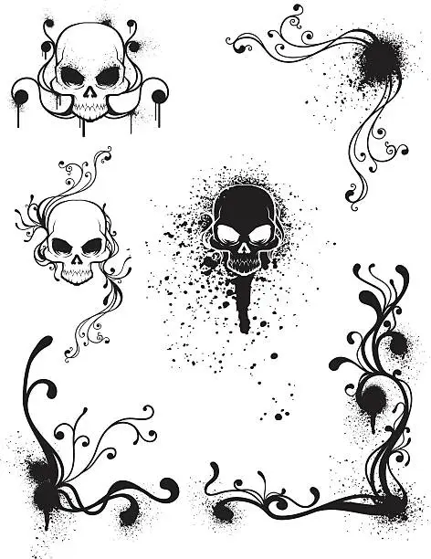 Vector illustration of Grunge and Skull Design elements