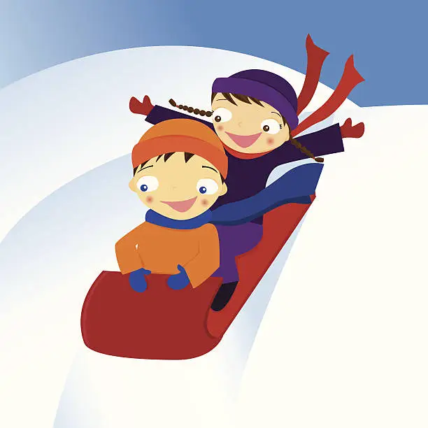 Vector illustration of Toboggan Kids