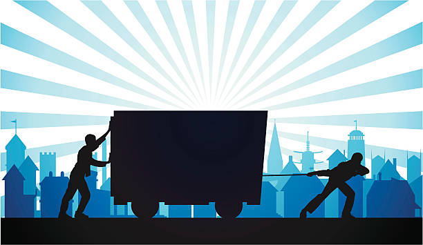 arbeiten - pushing pulling men silhouette stock-grafiken, -clipart, -cartoons und -symbole