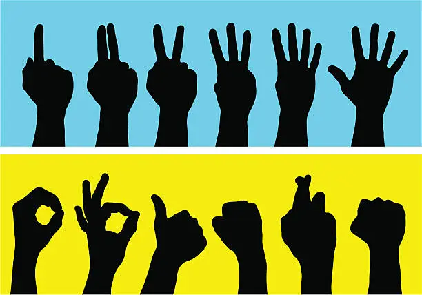 Vector illustration of Silhouette hands using sign language to count