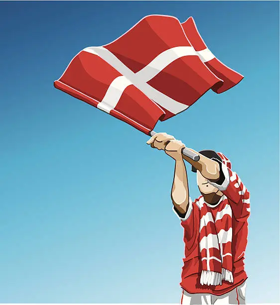 Vector illustration of Denmark Waving Flag Soccer Fan