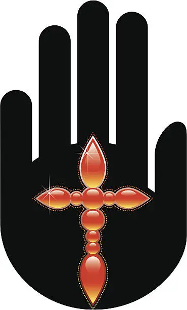 Vector illustration of Hand with cross