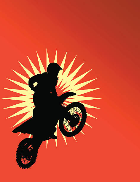 dirtbike 실루엣 - motocross motorcycle stunt bike silhouette stock illustrations