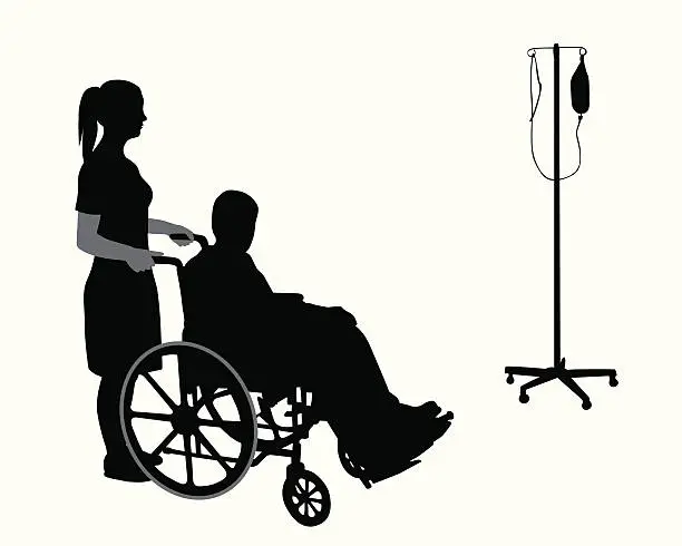 Vector illustration of Patient And Nurse Vector Silhouette
