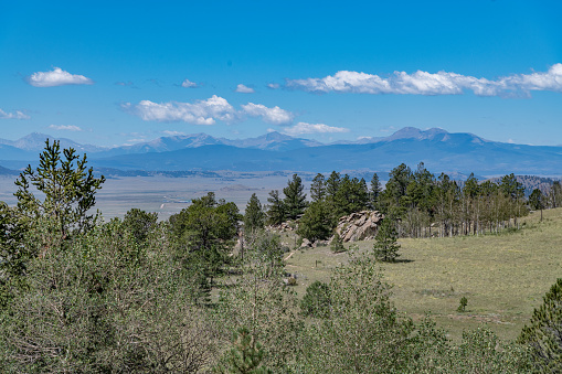 Colorado's Collegiate Peaks mountain range viewed from Wilkerson pass in central Colorado of western USA of North America. This is one hour west of Colorado Springs, Colorado and just west of Buena Vista, Colorado. Elevation is 9500 feet.
