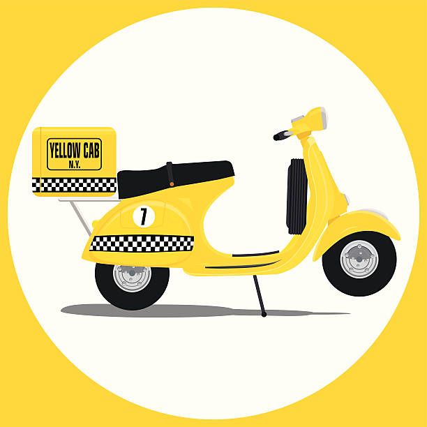 ilustrações de stock, clip art, desenhos animados e ícones de cabina amarela vespa - vespa scooter