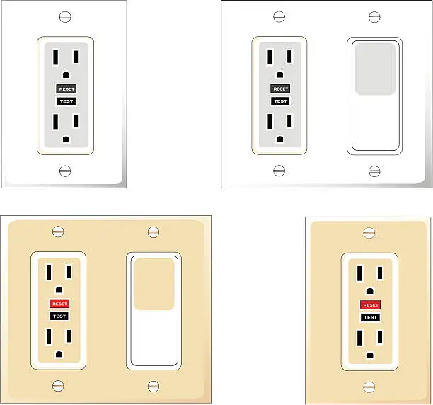 Vector illustration of GFCI Outlets with Wall Switch