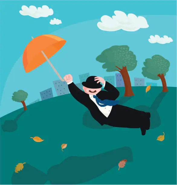 Vector illustration of Flying Umbrella Man