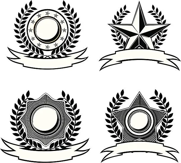 Vector illustration of Black and white star insignias