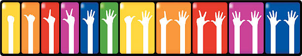 counting hands counting hands on colored beveled backgrounds (high res jpeg, ai file included) 10 11 years stock illustrations