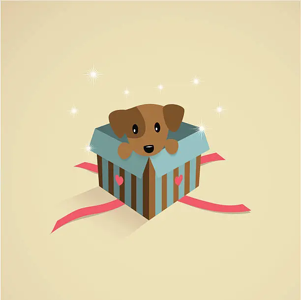 Vector illustration of Puppy in a gift box