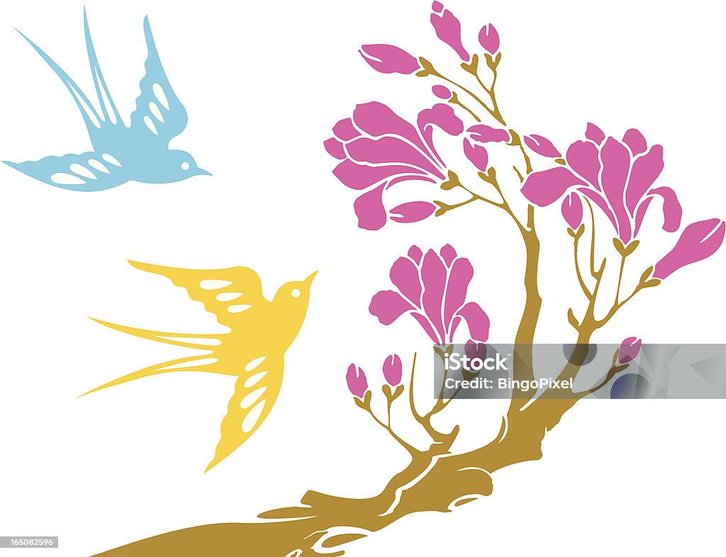 Swallow & flor - Vetor de Andorinha royalty-free