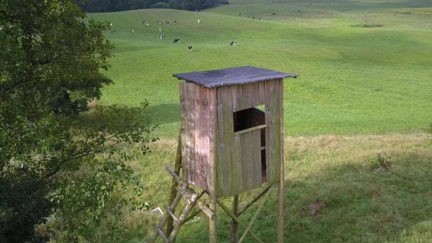 istock Aerial of Raised Hide on Countryside Meadows 1650826693