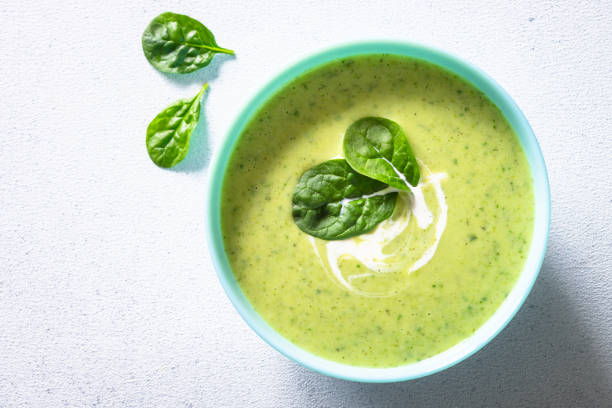 istock Green soup. Zucchini, spinach cream soup with cream. 1650826695