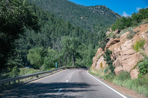 Highway through Ute Canyon west of Colorado Springs, Colorado in western USA of North America.