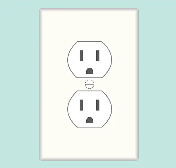 Vector illustration of Two US type electric outlets fixed to the wall